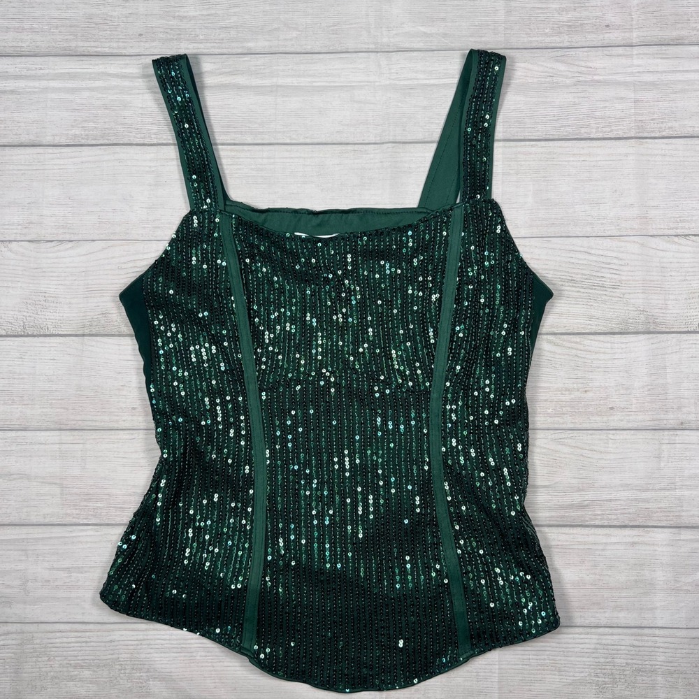 Grace Karin Sequin Corset Top Size Medium Emerald Green Glam Party Sleeveless